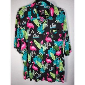 Super Bowl NFL Button Shirt 2XL Hawaiian Flamingo Palm Short Sleeve NFL